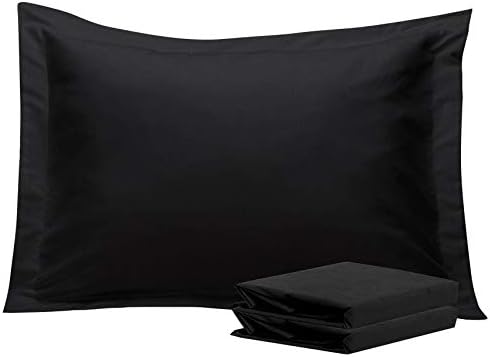 NTBAY 100% Brushed Microfiber Standard Pillow Shams Set of 2, Super Soft and Cozy, Wrinkle, Fade, Stain Resistant 20x26 Inches Oxford Pillowcases, Black