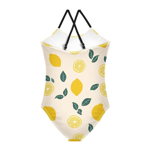 CaTaKu Girls One Piece Swimsuits Lemons Fruit Leaves Toddler Bathing Suit for Girls Kids Swimwear 3-10Y2