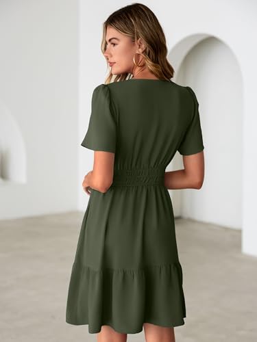 Image of Simplee Womens Casual Summer Dresses 2026 V Neck Short Sleeve Empire Waist Flowy A Line Ruffle Tiered Mini Sundress