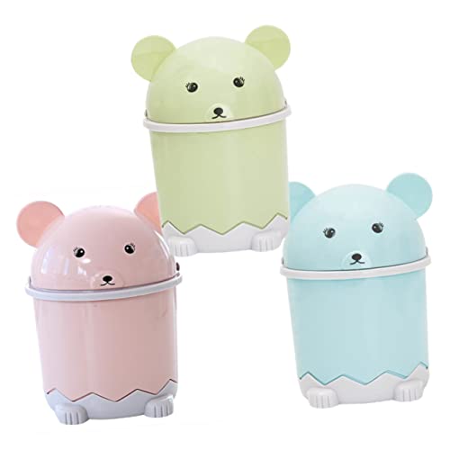 Cabilock 3Pcs Adorable Mini Desk Trash Can Cute Cartoon Garbage Bin with Lid Lightweight Storage for Home Office Bathroom