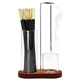 Incense Holder, 2 in 1 Incense Sticks Burner with Glass Ash Catcher & Stick Storage, Meditation Yoga Spa Gifts for Women, House Warming Gifts New Home Wooden Aesthetic Room Decor, Rustic Brown