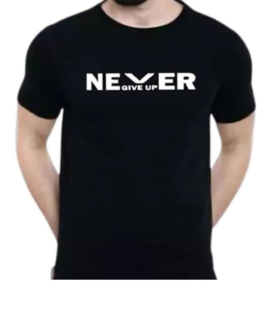 Image of Men's Round Neck Never Give Up Printed T-Shirts for Gym & Active wear Sports T-Shirt for Workout, Running & Fitness | Quick Dry Micro Polyester Fabric