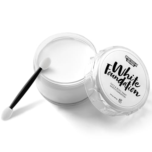 Spooktacular Creations Halloween 2 Oz White Face Body Paint Makeup Foundation Cream for Adult, Waterproof Body Paint with Makeup Brush for Stage, Film, Clown, SFX Cosplay