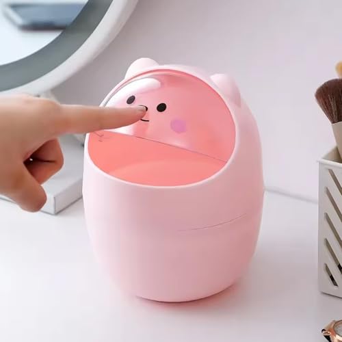Bote de basura pequeño de plástico con tapa oscilante miniatura 4