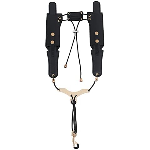 RANMING Saxophone Shoulder Strap,Double Shoulder Leather Saxophone Harness Strap with Adjustable Length Metal Slider Sax Harness,Reduces Neck Pain,for Long Hours of Practice. Cover