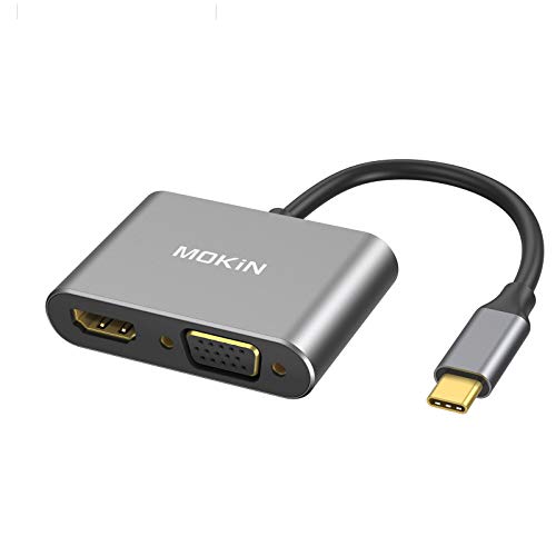 USB C to HDMI VGA Adapter, MOKiN 2-in-1 Type C to VGA HDMI Adapter, Thunderbolt 3 Compatible for MacBook Pro/Air/ipad Pro 2018/Dell XPS, Chromebook Pixel, Galaxy S8/S8Plus, Surface Go, and More