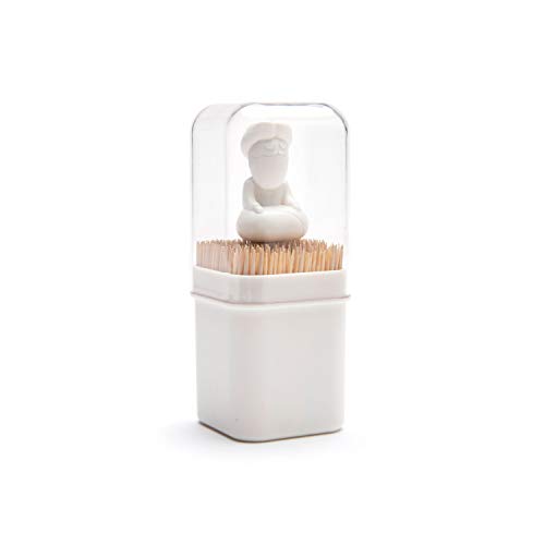Peleg Design Babu Toothpick Holder with Detachable Cover, Plastic Portable Toothpick Storage Organization, Yoga Meditation Guru Design, White