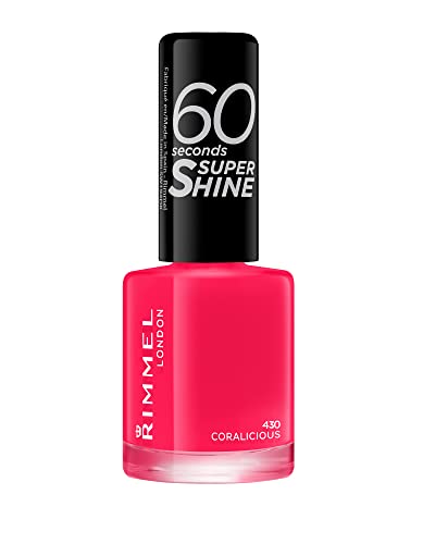 Rimmel 60 Seconds Super Shine Nail Polish Quick-Dry Nail Polish Ultra-Shiny Finish Easy to Apply Vibrant Colour Long-Wearing Clean and Improved Formula Vegan 8ml