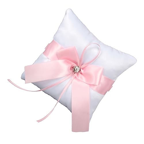 ABOOFAN 1pc Party Ring Pillow Rings Wedding Ceremony Decorations Fashion Wedding Ring Pillow Bride Horn Headpiece Ring Pillow for Wedding Ring Cushion for Wedding Pink Manual, 14*14CM