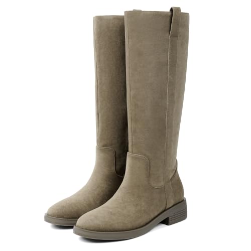 Image of Modatope Knee High Boots Women Round Toe Chunky Heel Fall Boots | Womens Low Flat Heel Long Boots with Side Zipper, Fashion Riding Boots Fall Winter