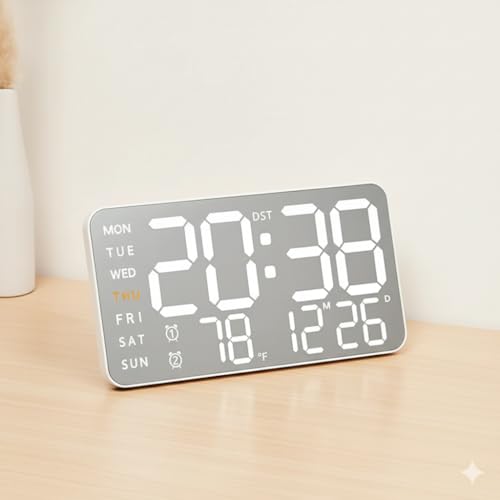 Image of Niyam LED Digital Wall Clock with Temperature & Humidity Display, Metal Brushed Finish, Multifunctional Electronic Alarm Clock, USB Powered for Home & Office (White 5515)