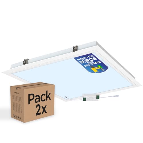 LECOM 2x LED Panel 62x62 Kaltweiß 6000K CRI90 mit Einbaurahmen Trockenbau