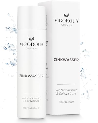 VIGOROUS Tónico facial de zinc 120ml anti espinillas limpieza facial hombres y mujeres- ácido salicílico y niacinamida face cleanser contra el problema de la piel facial - Vegano contra las espinillas
