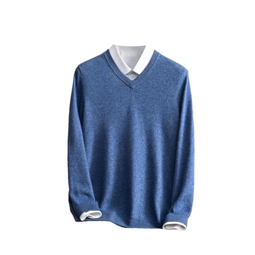 Men's V-Neck Sweaters Pullover Cashmere Sweater Casual Long Sleeve Officeblouse Knitted Tops Flower Blue XXXL