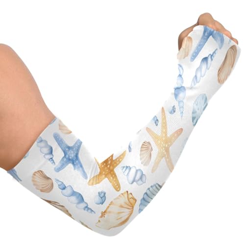 Cooling Arm Sleeves for Men Women UV Sun Protection Arm Covers Cute Seashells Starfish Compression Sleeves Sports Football Golf Cycling