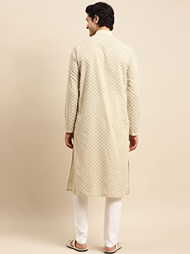 Image of Rajubhai Hargovindas Men's Chikankari Embroidered Cotton Kurta (Ches)