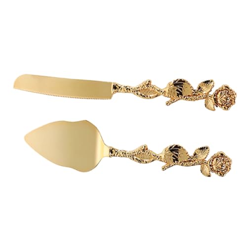 Gatuida Utensilios para Cortar y Servir Tartas de Aleación de Zinc Espátula y Cuchillo Dorados para Fiestas y Decoración de Pasteles Herramienta Duradera y Fácil de Limpiar