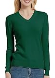 Urban CoCo Women's V Neck Long Sleeve Solid Classic Knit Pullover Sweater Tops Dark Green