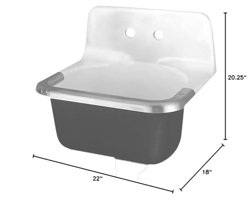 American-Standard-7692008020-Lakewell-Cast-Iron-Wall-Mounted-Service-Sink-with-Drilled-Back-2-Holes-on-8-Inch-Center-and-Rim-Guard-22-by-18-Inch-White