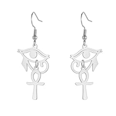 Silver Eye of Horus with Ankh Earrings