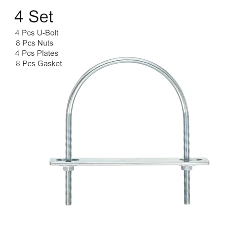 Image of uxcell Round U-Bolts, 4 Set 95mm Inner Width 130mm Length M6 Zinc-Plated Carbon Steel U Clamp Bolt with Nuts and Plates, for Boat Trailer