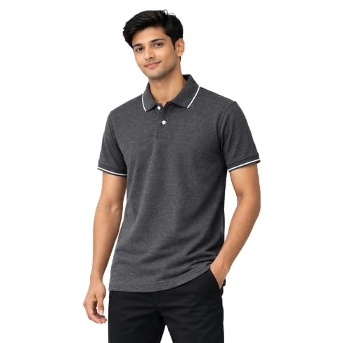 Image of Hangout Hub | Mens Cotton Polo T-Shirt | 270 GSM Premium | Solid Regular Fit | Collared Neck | Half Sleeve | Smart Casual Office Wear | Classic Polo Tee | Elephant Grey