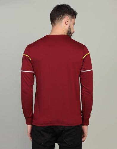 Image of INKKR Striped Men's Round Neck Maroon Full Sleeve T-Shirt