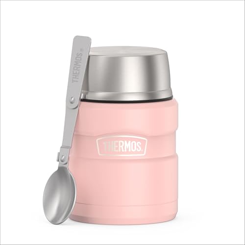 Image of THERMOS Stainless King Vacuum-Insulated Food Jar with Spoon, 16 Ounce, Matte Pink