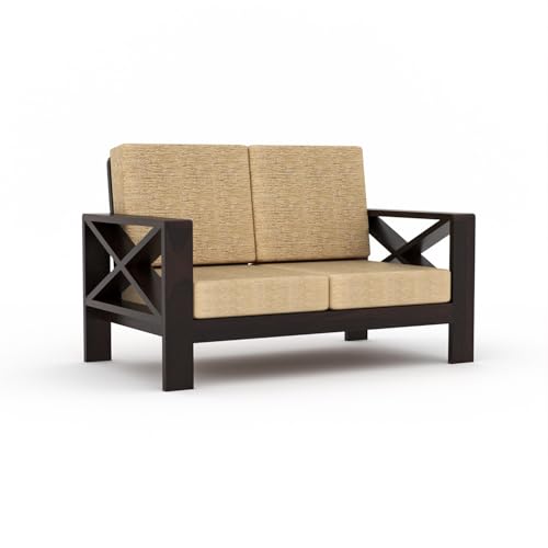 Image of Sheesham Wooden 7 Seater Sofa for Living Room | Rosewood 7 Seater Cushion Sofa X-Legs | Solid Wood Sofa Set for Lounge (3+2+2,Walnut)