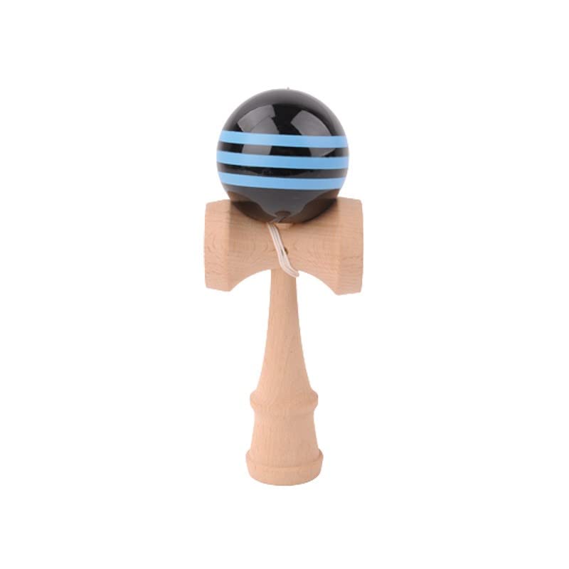 Kendama en bois de Hêtre boule 6 cm noire bande bleue