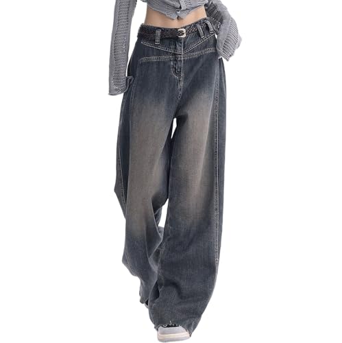 Autumn Baggy Plus Size Wide Leg Jeans Vintage Washed Relaxed Fit Work Trousers Comfortable Cargo Denim Pants