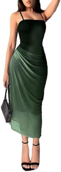 SKAYS Women's Summer Sleeveless Pleated Mesh Spaghetti Strap Party Bodycon Elegant Long Wedding Guest Dress - Image 2