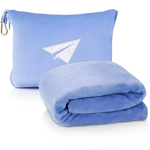 Premium Reisedecke für Flugzeug, Weiches Flugzeug Deckenkissen 2 in 1 mit Kompakter Tasche,...