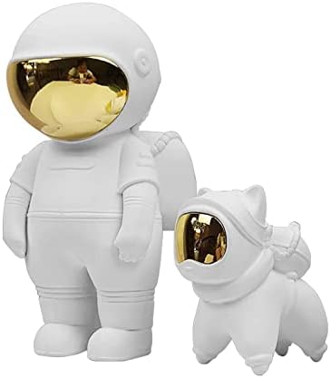 Olodo Astronaut Figurine Decor, Astronaut Statue,Spaceman Sculpture Desk Toy Space Dog Astronaut Figure Room Statue Decoration Bedroom (2Pcs Combination) (White)