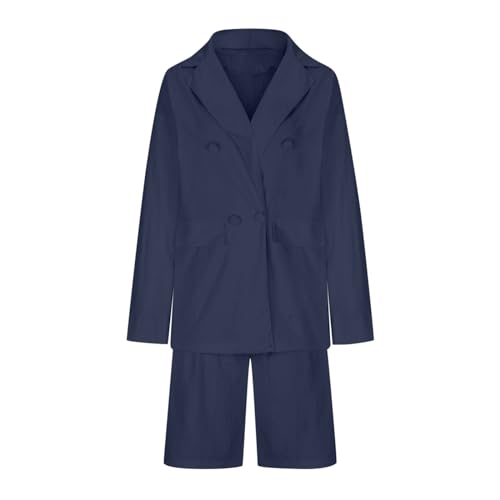 Generic Women's Two Piece Outfits Long Sleeve Blazer Jacket and Loose Shorts Suits 2024 Spring Fall Business Casual Suit Sets3