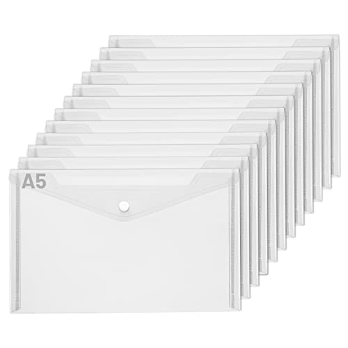 Lalago A5 Document Wallets Pack of 12 A5 Transparent Document Folder with Press Stud A5 Transparent Document Folder Wallets for File Paper