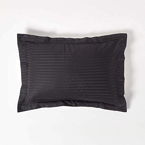 HOMESCAPES Black Pure Egyptian Cotton King Size Oxford Pillowcase 330 TC 500 Thread Count Percale Equivalent Satin Stripe Pillow Case