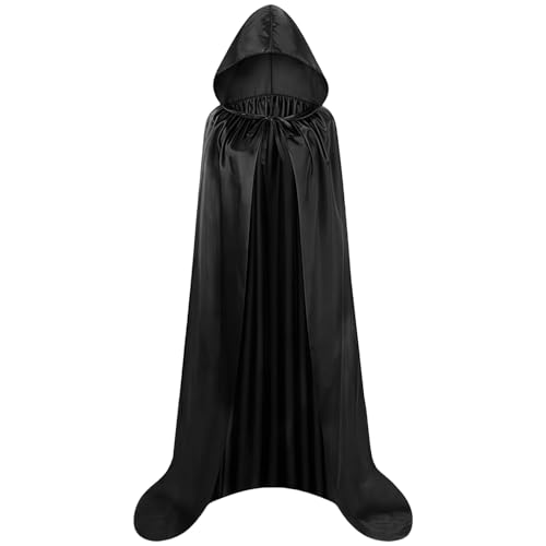GWAWG Capa de veludo com capuz, capa comprida preta com capuz para crianças, capa com capuz de estilo medieval, fantasia de veludo para adultos, para Halloween, festa de cosplay