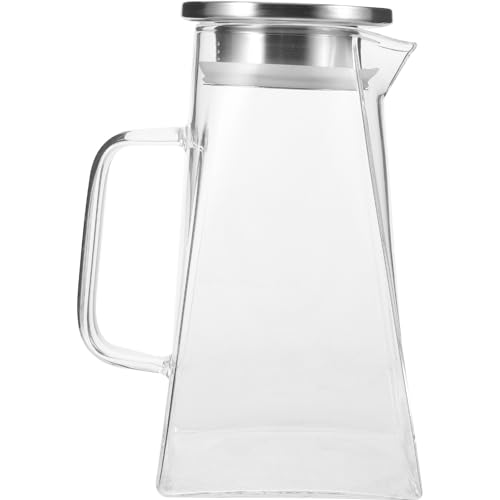 Cabilock Jarra de Agua Fría de Vidrio Resistente 1300 Ml Tapa Dispensador para Fiestas y Hogar Jarra Transparente Cuadrada para Zumos y Bebidas Refrescantes