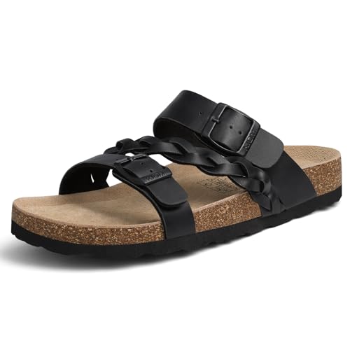 Image of KIDMI Women's Cork Footbed Sandals with Arch Support Comfortable Slip-On Slide Sandals With Adjustable Buckle for Summer