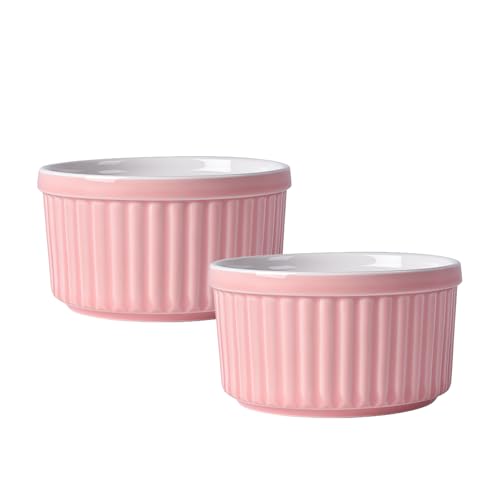 Ramekins - Ramekins aptos para horno, 6 onzas, ramequines, cuencos Ramekin, platos de soufflé de crema brulee (rosa, juego de 2)