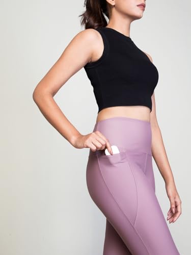 Image of GO COLORS Solid Nylon Stretch Ankle Length Training Tights | High Rise, Side Pockets