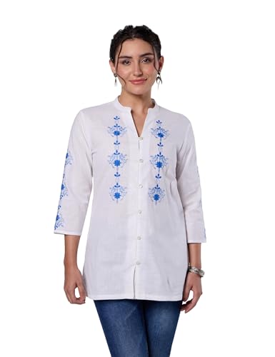 Image of Amazon Brand - Myx Women's Pure Cotton Embroidered Short Kurti | Tunic | Short Kurta (Available in Plus Sizes)