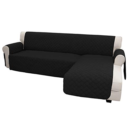 Image of Easy-Going Sofa Slipcover L Shape Sofa Cover Sectional Couch Cover Chaise Lounge Slip Cover Reversible Sofa Cover Furniture Protector Cover for Pets Kids Children Dog Cat (Small,Black /Black)
