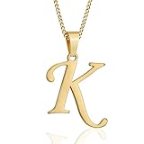 Suweibuke Collar con dije de inicial para hombres, mujeres, niños y niñas, chapado en oro de 18 quilates, collar con colgante de 26 letras, regalo de joyería personalizado, Average, Acero inoxidable