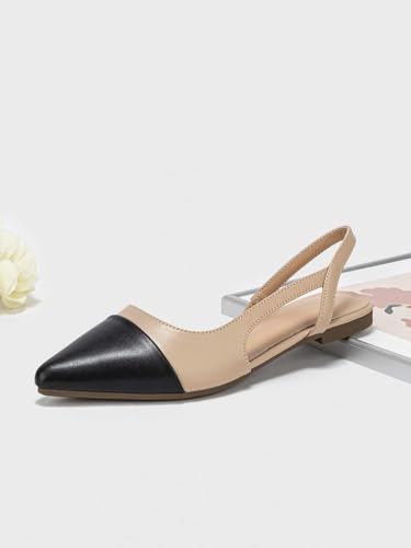 OYOANGLE Women's Two Tone Pointed Toe Slingback Flats Summer Casual Dressy Shoes2