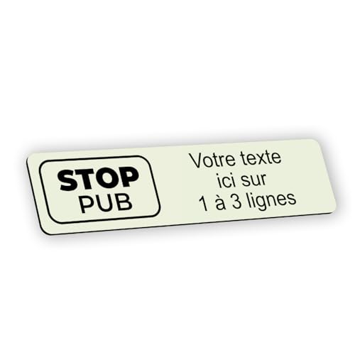 Plaque gravée personnalisée autocollante pour boîte aux lettres - Stop pub - beige ? format 10x2,5 cm