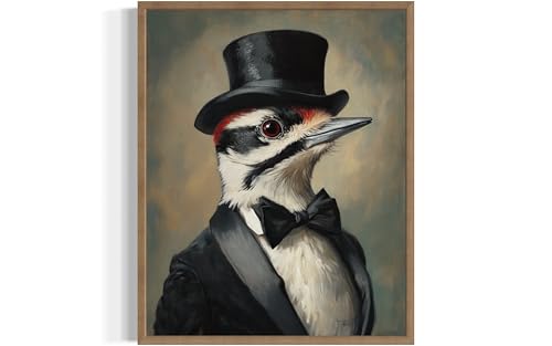 Downy Woodpecker in Tuxedo Poster Art Print, Bird Portraits Humor