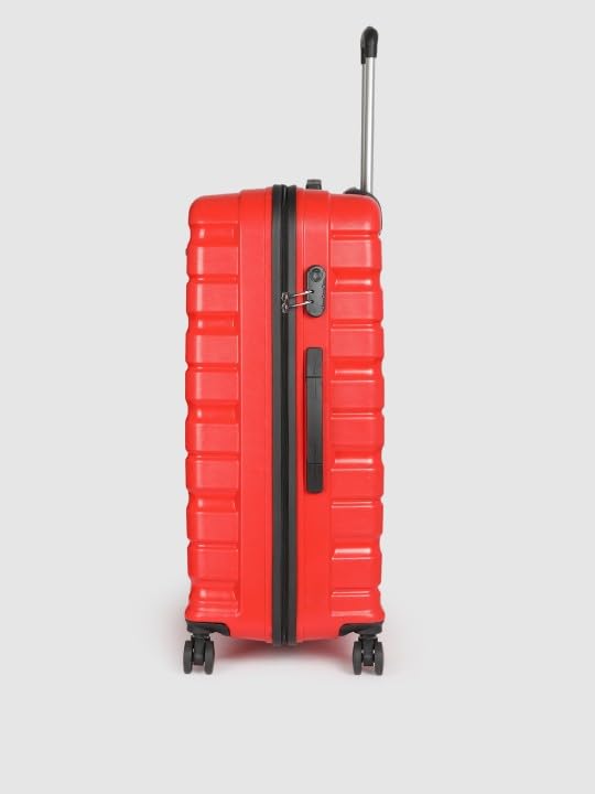 Image of Teakwood Small-Medium-Large 8 Wheels Trolley Bag, Hard Cabin with Zipper Closure, Adjustable Push Button & Cross Side Strap, TSA Lock System 360 Degree (Set of 3, Red)