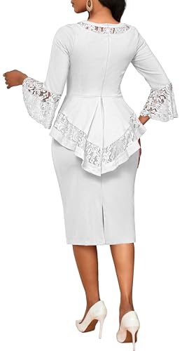 Image of Lace Dresses for Women Wedding Guest Elegant Long Sleeve Cocktail Business Knee Length Pencil Dress